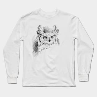 Great Horned Owl Art Sketch Pattern Long Sleeve T-Shirt